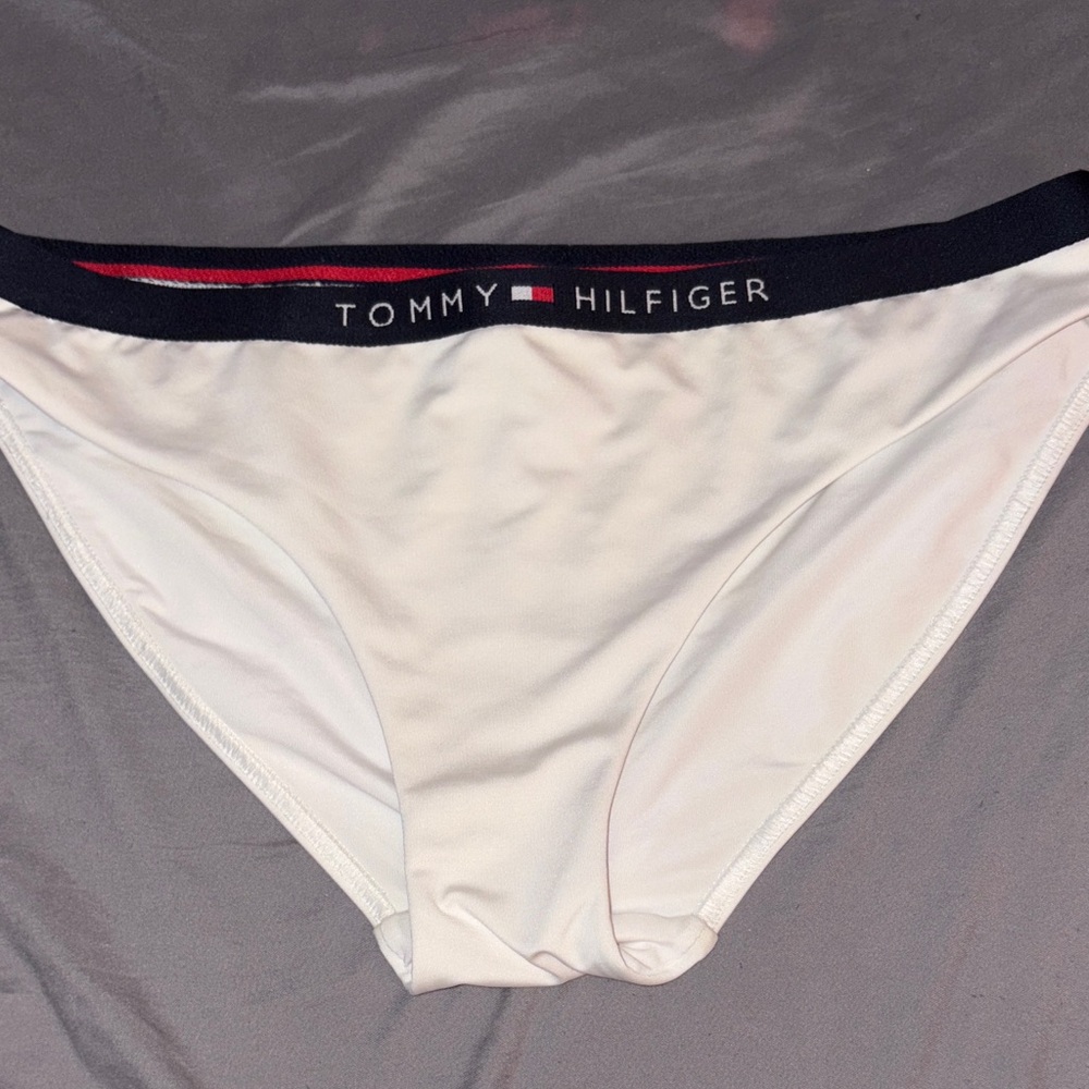 Tommy Hilfiger White Bikini Bottom with Navy Waistband